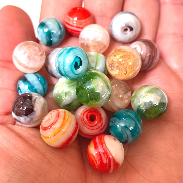 4pcs - 12mm Lampwork Beads - Handmade Glass Beads - Pearlized Round Mixed Color