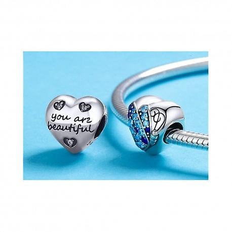 925 Sterling Silver - Heart With Blue Butterfly Charm - Fits Pandora Charm Bracelets