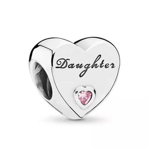 925 Sterling Silver - Daughter Love Heart Charm - Fits Pandora Charm Bracelets