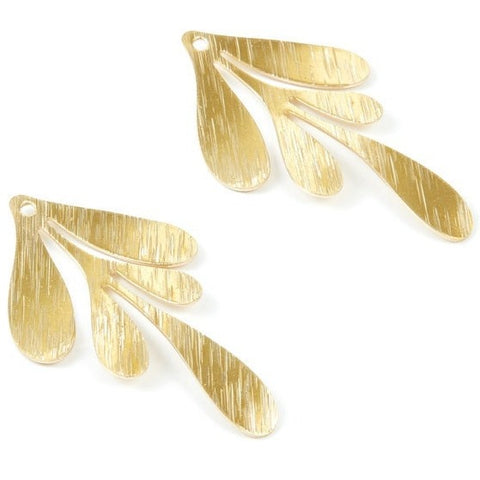 Brass Textured Leaf Charms - Raw Brass Pendants - Earring Findings - Large Size