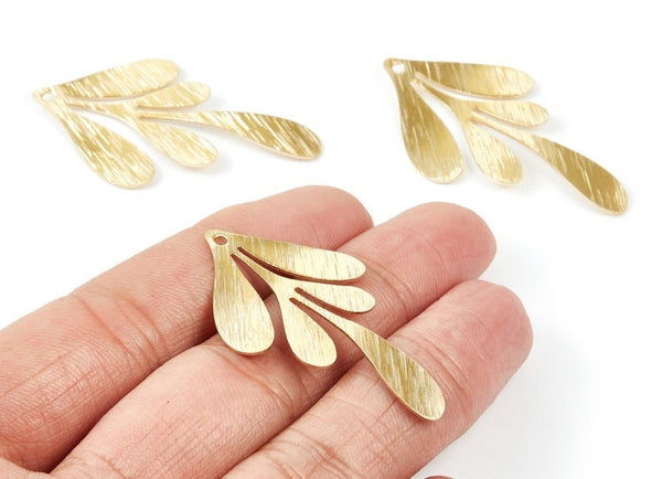Brass Textured Leaf Charms - Raw Brass Pendants - Earring Findings - Large Size