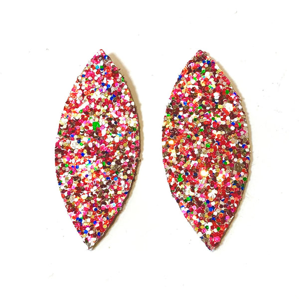 Faux Leather Horse Eye Pendants - Colorful Glitter Sequins - Double Sided with Hole - 60mm x 25mm