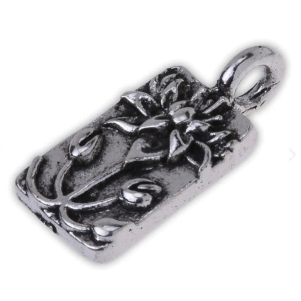 4 Silver Lotus Charms - Rectangle