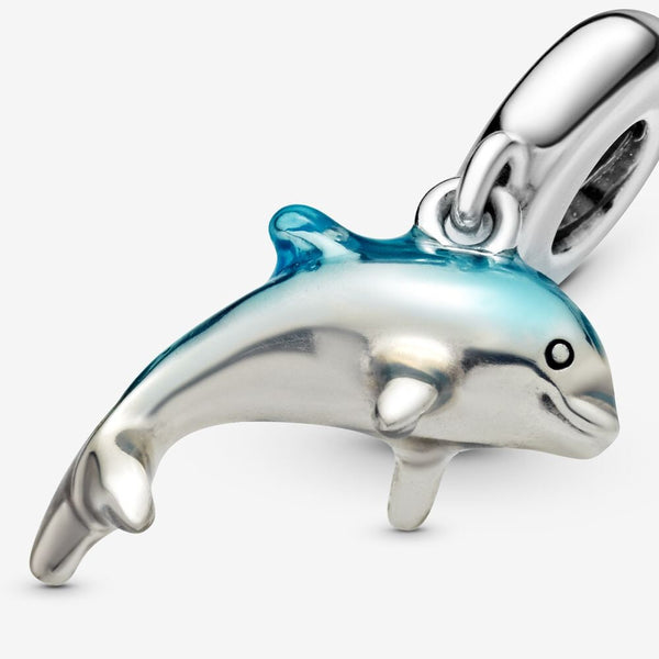 925 Sterling Silver - Shimmering Dolphin Dangle Charm - Fits Pandora Charm Bracelets