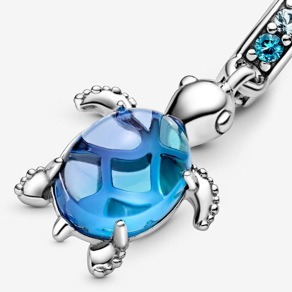 925 Sterling Silver - Murano Glass Sea Turtle Dangle Charm - Fits Pandora Charm Bracelets