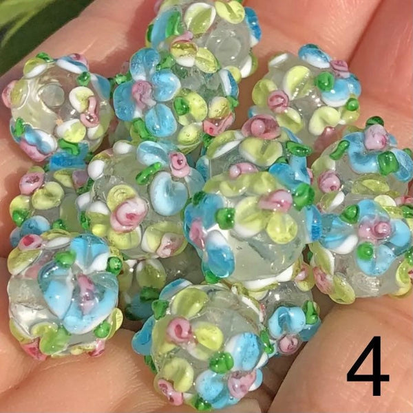 12mm Lampwork Glass Beads - 3D Flower Artisan Beads