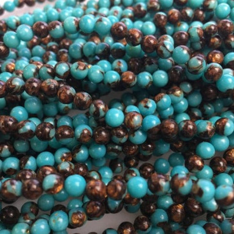 Bronzite and Turquoise Smooth Round Beads - 8mm - Full Strand Approx. 49 pieces