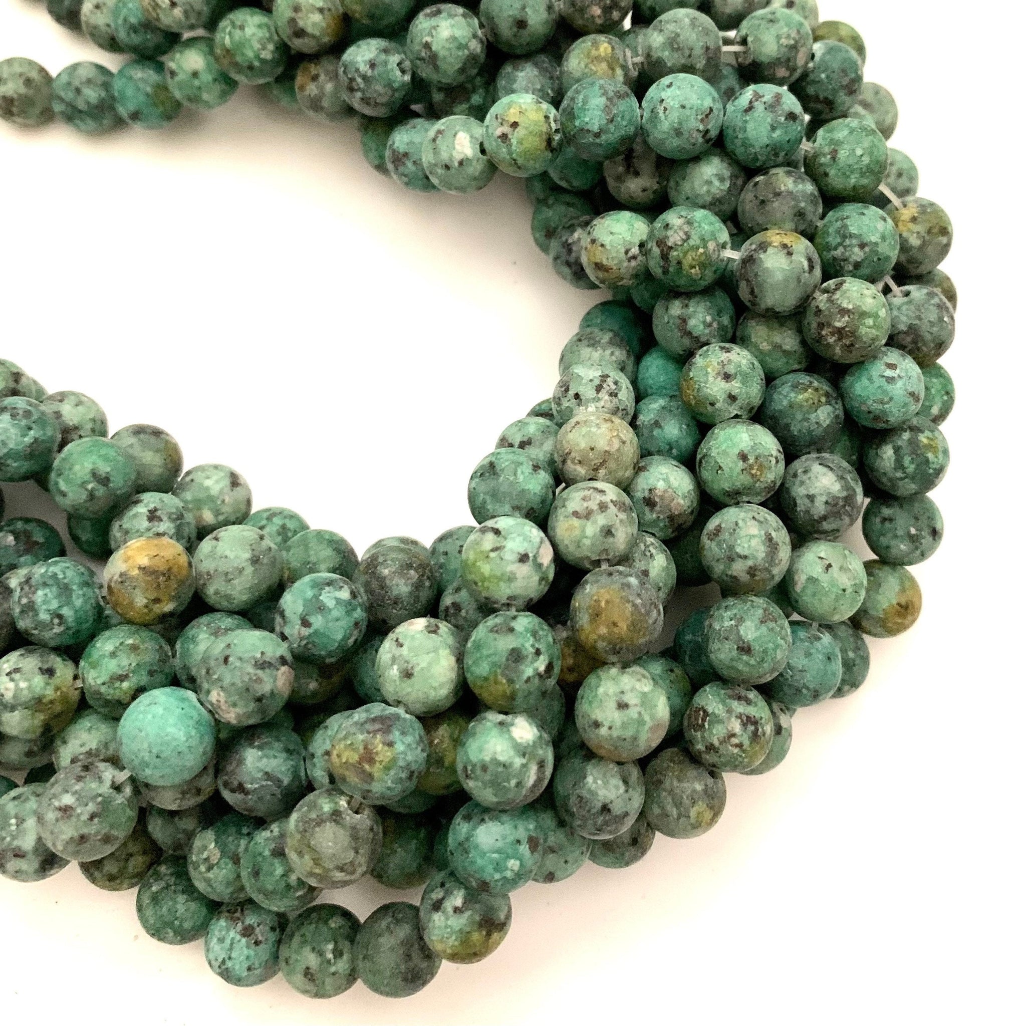 8mm Natural Jasper African Turquoise Matte Round Beads - Full Strand Approx. 49 pieces