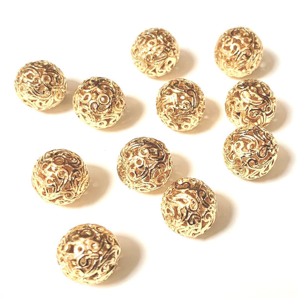 5 Round Spacer Beads -18K Gold Plated Brass - 10mm