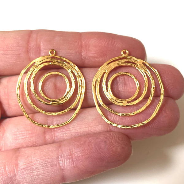 4 Earring Connectors - 18K Gold Plated Brass - 30mm