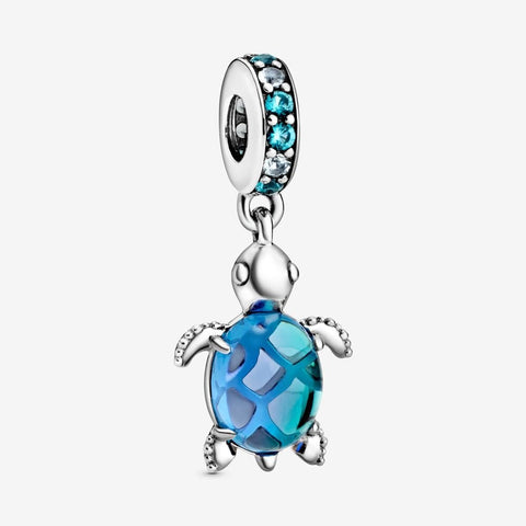 925 Sterling Silver - Murano Glass Sea Turtle Dangle Charm - Fits Pandora Charm Bracelets