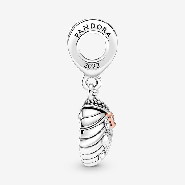 925 Sterling Silver - Ladybird & Heart Dangle Charm - Fits Pandora Charm Bracelets