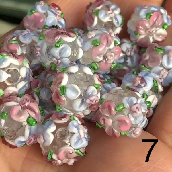 12mm Lampwork Glass Beads - 3D Flower Artisan Beads