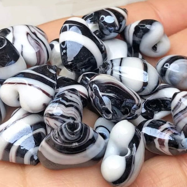 2 Murano Lampwork Glass Heart Beads - 15mm Handmade Striped Glass Heart Beads - Available in 8 Colors