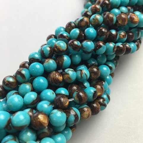 Bronzite and Turquoise Smooth Round Beads - 8mm - Full Strand Approx. 49 pieces
