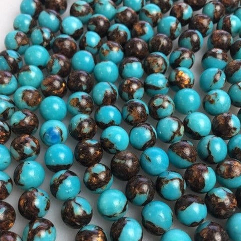 Bronzite and Turquoise Smooth Round Beads - 8mm - Full Strand Approx. 49 pieces