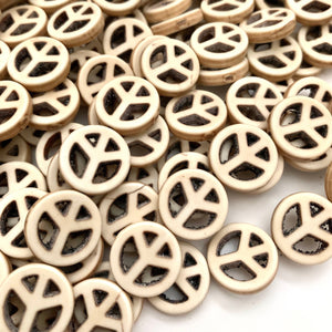 White Howlite Peace Sign - 15mm Coin Disc Beads - 16" Full Strand/Approx 27 Beads