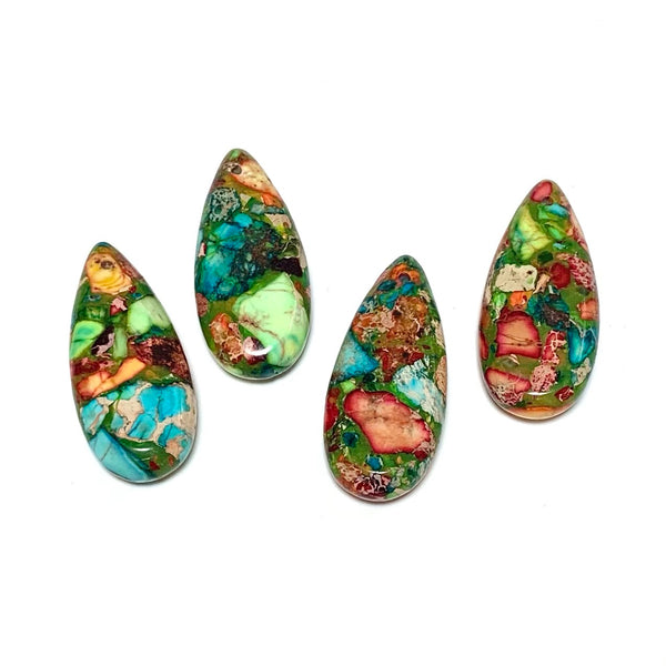 2 Sea Sediment Imperial Jasper Pendants - Bright Colors - Earring Drops - Teardrop Earring Pair/2 Pieces