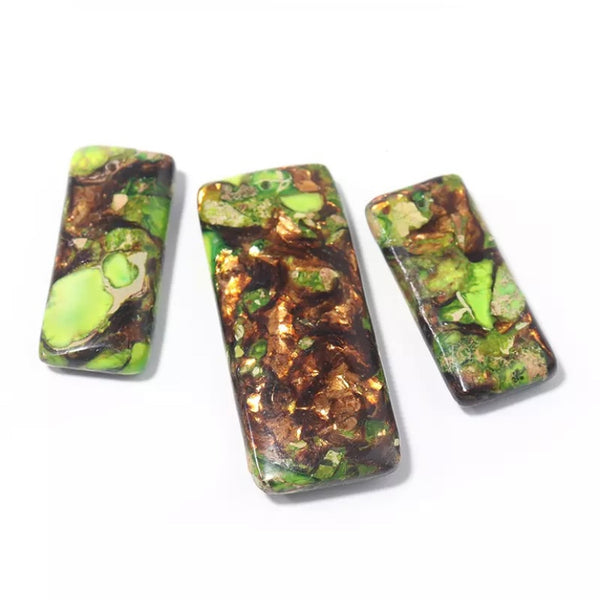 3 pc Set - Imperial Jasper Earring Drops and Pendant Set - Green/Brown/Copper - Rectangle Earring Drops/Necklace Drop Set