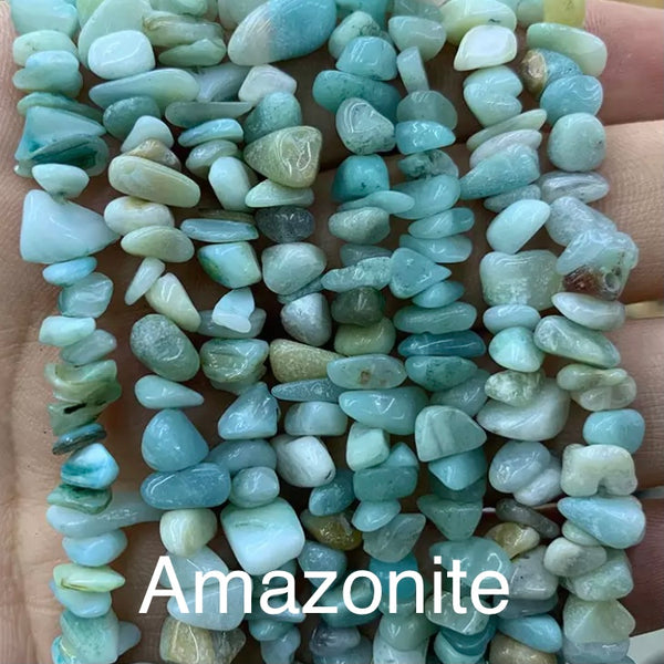 Natural Stone Chip/Nugget Beads - Size 5-15mm - 15" Strand - Approx. 120 Beads - Amazonite/Lemon Jade/AAA Amethyst/Citrine/Rose Quartz/Larimar