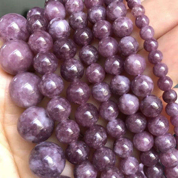 Purple Lepidolite Beads - Natural Gemstone Smooth Round Beads - Size 4/6/8/10/12mm - One Full 15" Strand