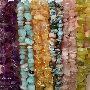 Natural Stone Chip/Nugget Beads - Size 5-15mm - 15" Strand - Approx. 120 Beads - Amazonite/Lemon Jade/AAA Amethyst/Citrine/Rose Quartz/Larimar