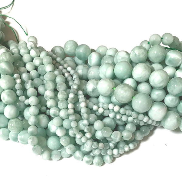 Genuine Green Angelite Beads - 4/6/8/10/12mm - Semi Precious Stone Beads- One Full 15" Strand