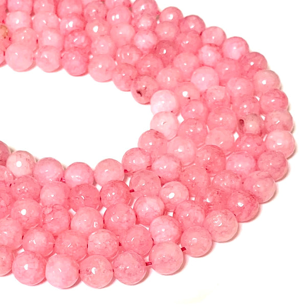 Faceted "Pearl Pink" Jade Beads - Natural Jade Round 10mm Beads - Full 15" Strand Approx. 38 beads