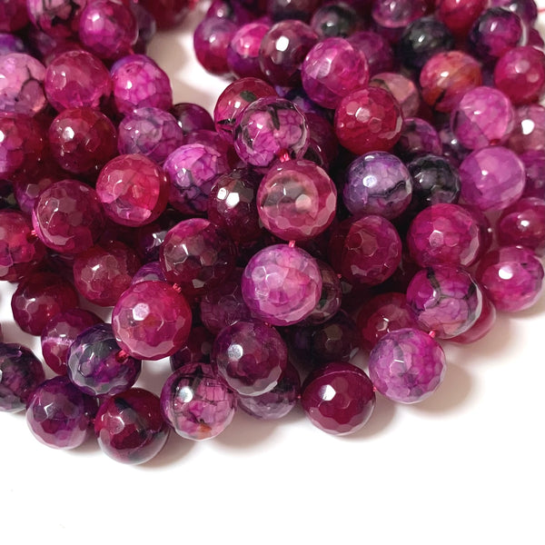 Faceted Agate Dark Orchid Beads - Natural Agate Round 10mm Beads - Full 15" Strand Approx. 38 beads