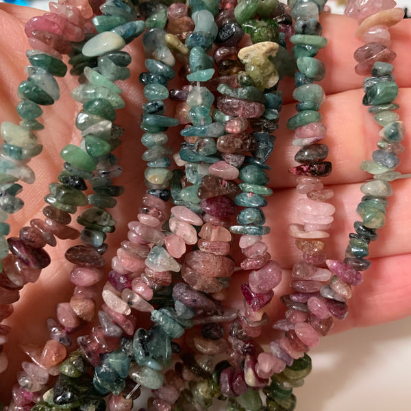 Genuine Tourmaline Chip Beads - Irregular, Colorful - Size 5-7mm - 16" Strand