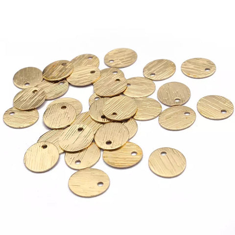 Raw Brass Charms - Textured Round Charms/Tags - 10x9mm - Choose Quantity