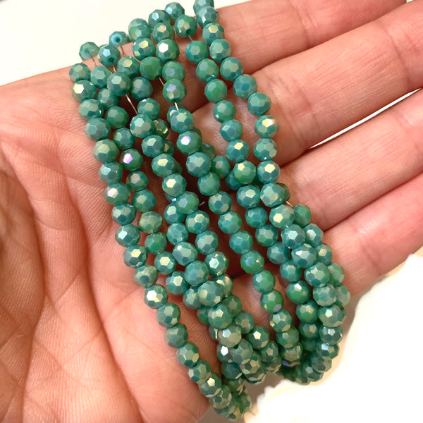 4mm Turquoise Electroplated Faceted Crystal Round Beads - Full Strand - Approx. 95-100 Beads