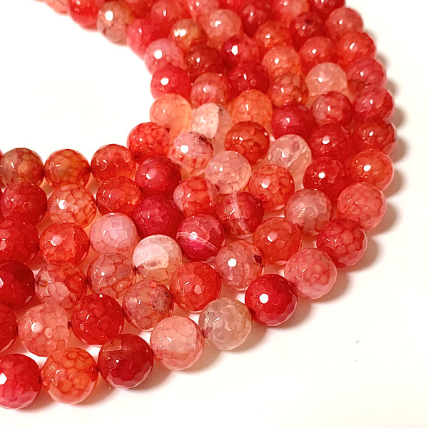 Faceted Agate Cerise Beads - Natural Agate Round 10mm Beads - Full 15" Strand Approx. 38 beads