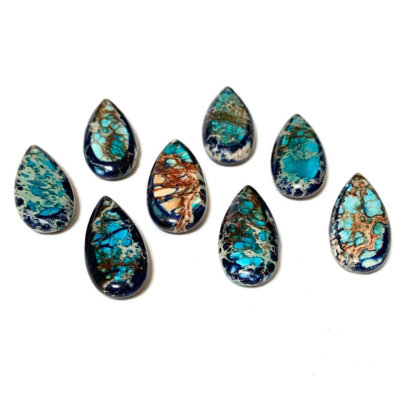 2 Sea Sediment Imperial Jasper Pendants - Dark and Aqua Blue - Earring Drops - Teardrop Earring Pair/2 Pieces
