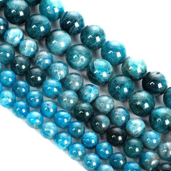 AAA Blue Apatite Beads - Size 6/8/10mm - One Full 15" Strand - Stunning Beads!