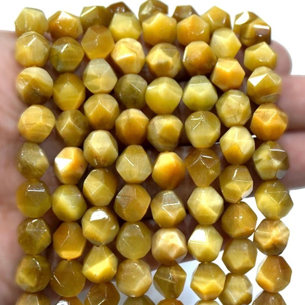 Diamond Faceted Tiger Eye Natural Stone Beads - Golden - Size 6/8/10mm - One Full 15" Strand