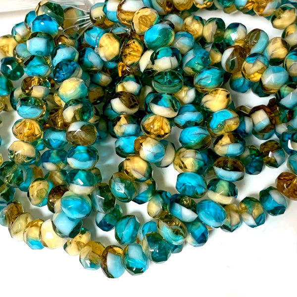 Czech Beads - Tropical Bliss Picasso Fire Polished Rondelle Beads 6x9mm - Full strand, 25 beads