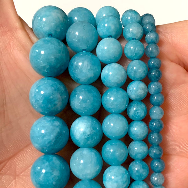 Blue Chalcedony Beads - Size 4/6/8/10/12mm - One Full 15" Strand