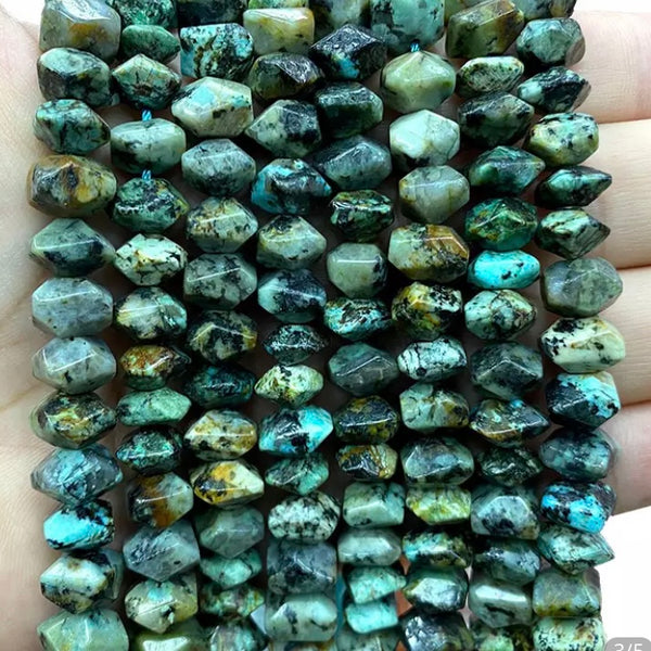 100% Natural African Turquoise Irregular Faceted Stone Beads - One Full 7" Strand Approx. 22-25 pieces - Size 8-11mm