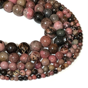 Black Lace Rhodonite Smooth Round Beads - Sizes 4/6/8/10/12mm - One Full 15" Strand