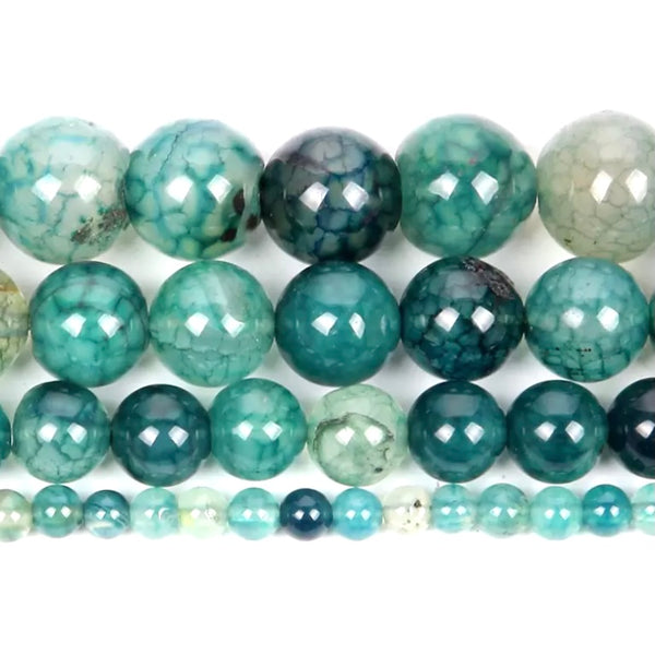 Blue Green Agate Beads - Natural Stone Dragon Vein Agate Round Beads  -  Sizes 4/6/8/10/12mm