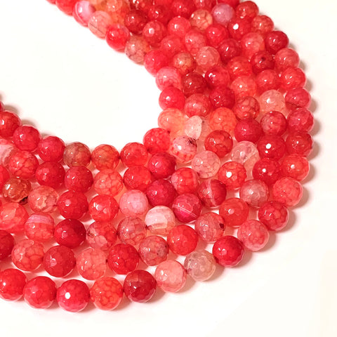 Faceted Agate Cerise Beads - Natural Agate Round 10mm Beads - Full 15" Strand Approx. 38 beads