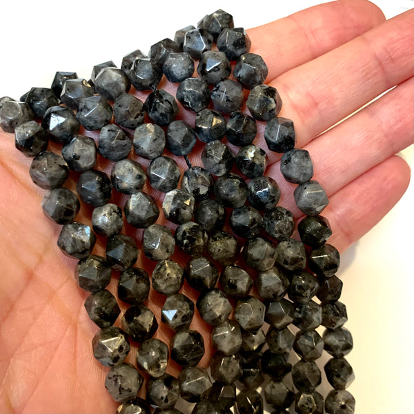 Black Labradorite Star Cut Beads - Size 8mm - One Full 14" Strand - Approx. 47 pieces