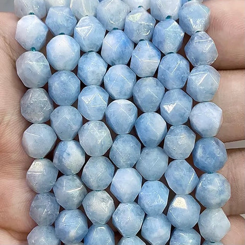 Chalcedony Star Cut Faceted Beads - Light Blue Chalcedony - Size 8mm - One Full 15" Strand - Approx. 47 pieces