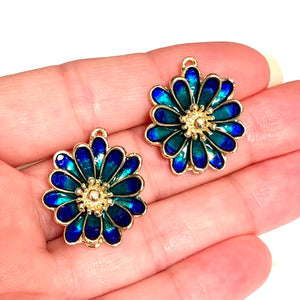 Cloisonne Flower Enamel Charms in a Beautiful Blue/Green with a