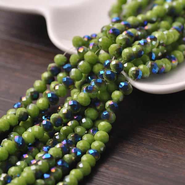 Rondelle Faceted Czech Crystal Glass Beads - Olive & Blue - 6mm/8mm Beads