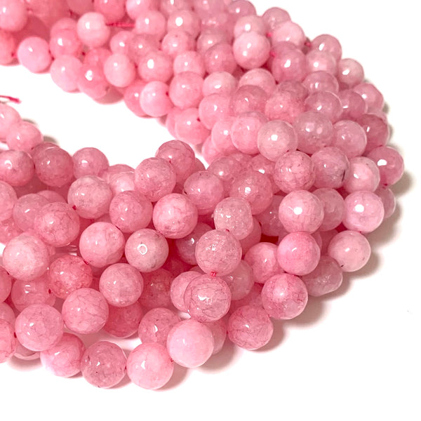 Faceted "Pearl Pink" Jade Beads - Natural Jade Round 10mm Beads - Full 15" Strand Approx. 38 beads