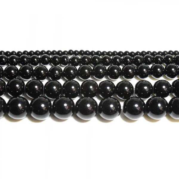 AAA Grade Natural Black Onyx High Quality Round Beads - Full 15" Strand - Size 4/6/8/10/12/14mm