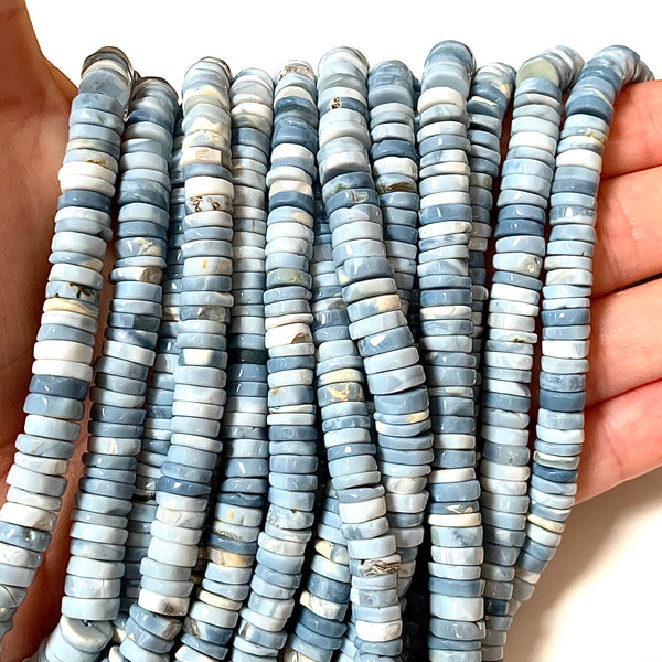 Genuine Blue Opal Heishi Beads - Natural Shaded Blue Opal Tyre Beads - Size 5-7mm - One Full 15.5" Strand - Approx. 200 Beads