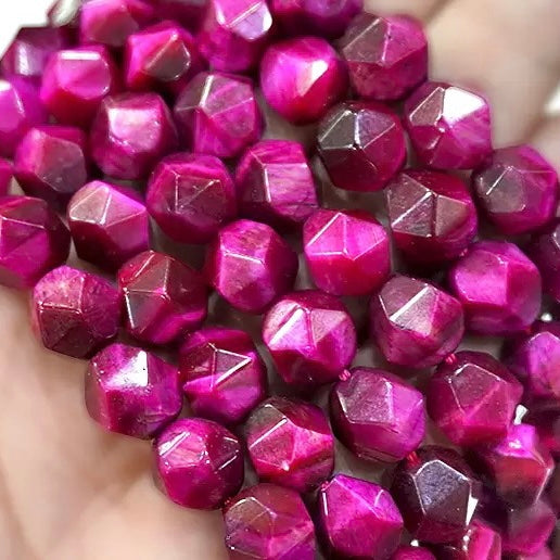 Rose Pink Diamond Faceted Tiger Eye Natural Stone Beads - Size 6/8/10mm - One Full 15" Strand